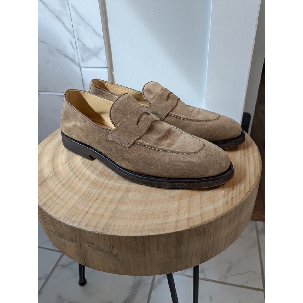 NWOB Brunello Cucinelli Mens Tan Suede Penny Loafers Made in Italy 43.5/10.5
